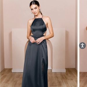 Revelry Black Satin Bridesmaids Dress